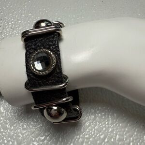 Natasha Black and Silver‎ Leather Studded Crystal Snap Adjustable Bracelet